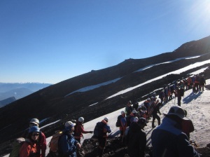 Hordes of people starting the ascent Pucon, Chile, Dec 2014/ Jan 2014